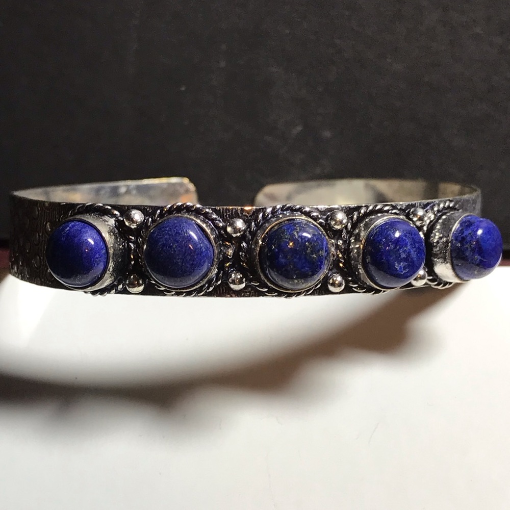 Tibetan silver and lapis cuff